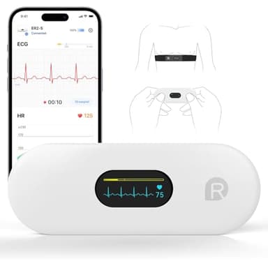 CheckMe ER2-S EKG für Zuhause Tragbares EKG-Gerät mit präzisem Brustgurt (30 Sek. bis 15 Min. Aufnahme), Echtzeit-APP-Visualisierung, Unbegrenzter Speicherplatz, 0,96-Zoll-OLED-Display, Kompatibel