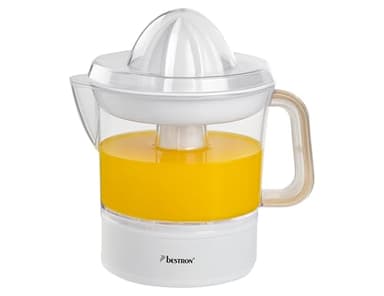 Bestron elektrische Zitrus- & Orangenpresse, inkl. 2 Presskegel und Aromadeckel, Motor mit zwei Drehrichtungen (links/rechts), Füllmenge: 0.7 Liter, Nordic Home Kollektion, Farbe: Mattweiß/Holz