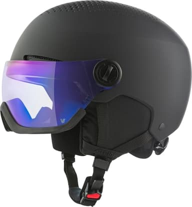 ALPINA ARBER Visor V - sicherer & Leichter Skihelm für Erwachsene, mit hochwertigem selbsttönendem Visier, optimale Stoßabsorption - Black matt - L (58-62 cm)