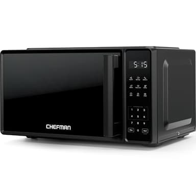 Chefman Tisch-Mikrowelle 20 l, 10 Leistungsstufen und 3 Kochprogramme mit One-Touch-Express-Kochfunktion und Stummschalttaste – Schwarz