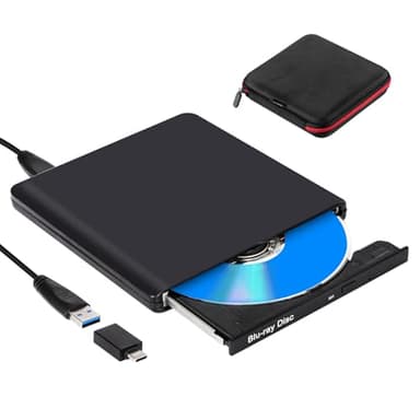 Externes Blu Ray Laufwerk, Aluminium Bluray Brenner Extern, USB 3.0 Externer CD DVD Blue Ray Player mit Tasche, Ultra Slim Tragbar BD Externe Blu-ray Laufwerke für Mac PC MacBook Laptop Windows 11/10