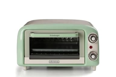 Ariete 3919 Vintage Minibackofen, 10 L Fassungsvermögen, zum Backen oder Erwärmen von Speisen, Temperatur bis 230°C, 60-Minuten-Timer, Edelstahl-Grill, 800W, Doppelverglasung, Grün