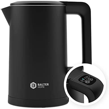 Balter Edelstahl Wasserkocher mit Temperatureinstellung, 40°C-100°C, Doppelwand, BPA frei, elektrischer Wasserkocher, Teekocher Kompakt, 1,7L, 2200W, leise, Schwarz