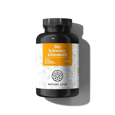 NATURE LOVE® Bio Schwarzkümmelöl - 240 allergenfreie, vegane Kapseln - hochdosiert: 1000mg pro Tagesdosis - davon 50% Linolsäure - kaltgepresst, aus Ägypten