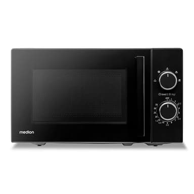 MEDION Mikrowelle (20 Liter, 800 Watt, 5 Mikrowellenstufen, Auftaufunktion, Timer, Glasteller, kompakt, MD12011) schwarz