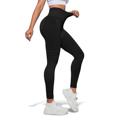 Bafiwu Anti Cellulite Leggings Sport Leggings Damen Lange Blickdicht Kompressions Yoga Leggings Booty Lifting Shaping Hohe Taille Fitness Sporthose (S, Schwarz)