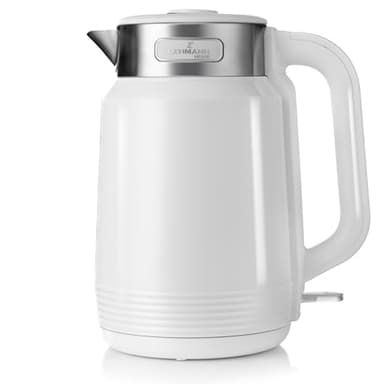 LEHMANN Elektrischer Wasserkocher Edelstahl 2L, 2200W, Schnelles Aufheizen, Doppelwand Design, 360° Basis, Abschaltautomatik und Überhitzungsschutz, BPA-frei, Ideal für Großfamilien oder Büros