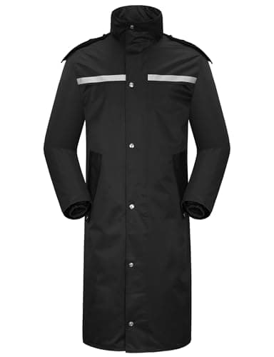 Coutyuyi Regenmantel Wasserdichte lange Regenmanteljacke für Herren Leichte Reflektierende Regenbekleidung,wiederverwendbare Kapuze (S, Schwarz)
