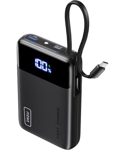 INIU 45W Power Bank, 20000mAh Klein Powerbank mit Integriertem USB-C Kabel, Minigröße Externe Handyakkus USB-C In&Out, Klein Aber Stark für iPhone 16 15 14 13 Laptop Samsung Xiaomi Redmi iPad etc