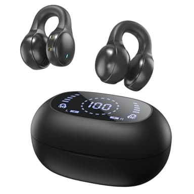 Open Ear Kopfhörer Bluetooth 5.4, Bluetooth Kopfhörer Sport Kabellos, Ohrclip Sportkopfhörer mit Eingebautes Mikrofon, HiFi-Sound mit Digitalanzeige Kabellos für Trainieren Laufen Fahren Radfahren