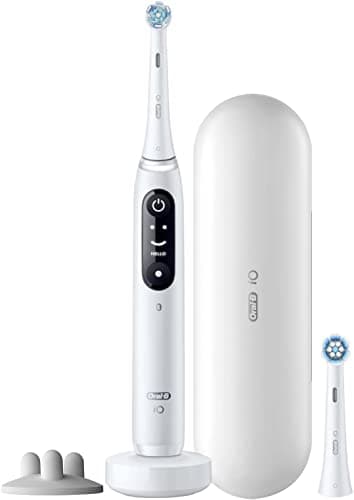 Oral-B iO 7S Elektrische Zahnbürste, Weiß, 2 Bürstenköpfe, 1 Reiseetui, entworfen von Braun