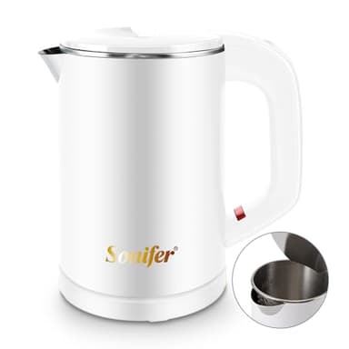 Sonifer 0,6l Edelstahl Camping Reisewasserkocher Kabellos Wasserkocher Doppelwand-Design Teekessel Teekocher 800W Leise Heizung Energiesparend