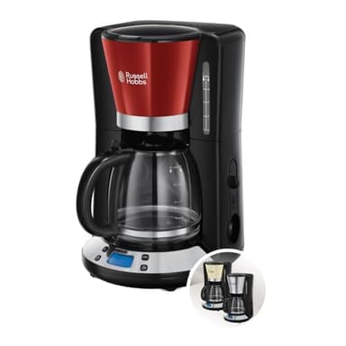 Russell Hobbs Kaffeemaschine [Digitaler Timer, Brausekopf für optimale Extraktion&Aroma] Colours+ Rot (1 bis 10 Tassen, 1,25l Glaskanne, Warmhalteplatte, 1100W) Filterkaffeemaschine 24031-56
