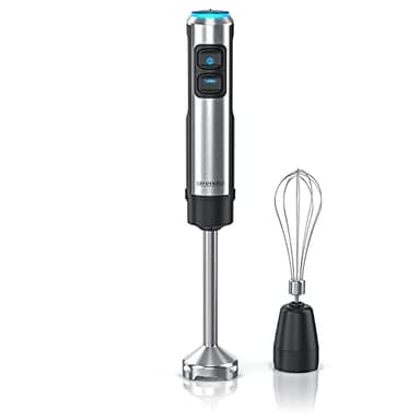 Arendo - Stabmixer 1200 Watt Edelstahl Set - inklusive Schneebesenaufsatz - vierflügeliges Messer - Pürierstab - stufenlose Geschwindigkeitsregelung - Turbotaste - Abnehmbarer Mixfuß - GS-Zertifiziert