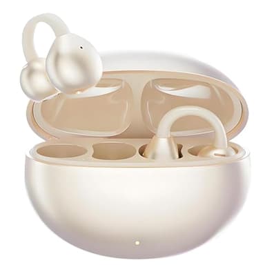 CATGIFF Open Ear Kopfhörer Bluetooth 5.4 mit 4,3g Lightweight und Bequem Clip On Kopfhörer, Open Ear kabellose Earbuds, Komfort-Ohrhörer, 65 Std Laufzeit für Sport, Laufen - wollweiß