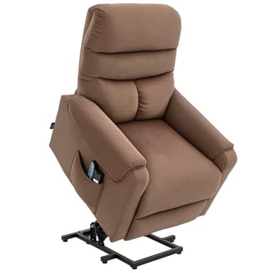 HOMCOM Fernsehsessel mit Aufstehhilfe Elektrisch, Massagesessel mit Liegefunktion und Wärmefunktion, Relaxsessel mit Fernbedienung und Seitentasche Verstellbar Polyester-Gewebe Braun