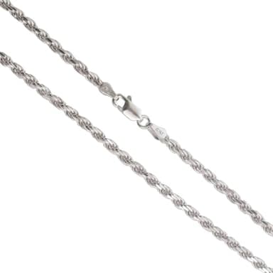 AKA Gioielli® - Damen Herren Kette 925 Sterling Silber Rhodiniert - 3mm Kordelkette - 50 cm lang