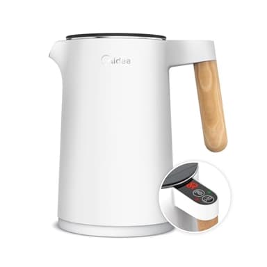 Midea Edelstahl Wasserkocher mit Temperatureinstellung, 45℃-100℃, 1,5 Liter, 2200W Kettle Weiß, Teekocher mit Temperaturanzeige und Sicherheitsfunktionen, BPA frei, Doppelwand Design