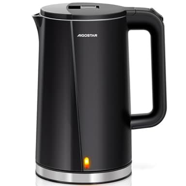 Aigostar Wasserkocher Schwarz Matt Edelstahl 1,7 Liter - Schnelles Electric Kettle 2200W, Doppelwand Hitzeschutz, Kein Kunststoffkontakt, Automatische Abschaltung, BPA-frei, ideal für Küche Büro