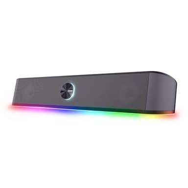 Trust Gaming GXT 1619 Rhox PC Soundbar mit RGB Beleuchtung 12W (6W RMS), Stereo Computer Boxen, USB-Betrieb, 3.5 mm AUX Anschluss, Kleine PC Lautsprecher für Desktop, TV, Laptop - Grau