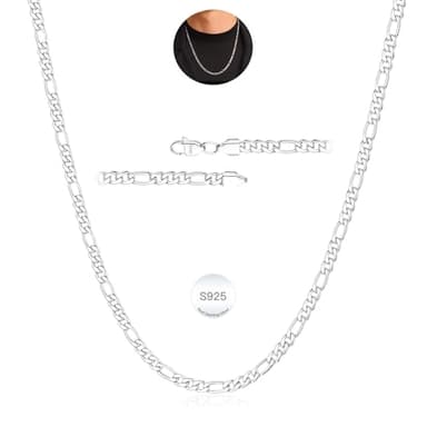 Rajputana Silber Kette Herren 3mm 925 Sterling Silber Kette Herren Silberkette Nrcklace Figaro Halskette Silver Mens Chains Necklace Männer Schmuck 18 Zoll