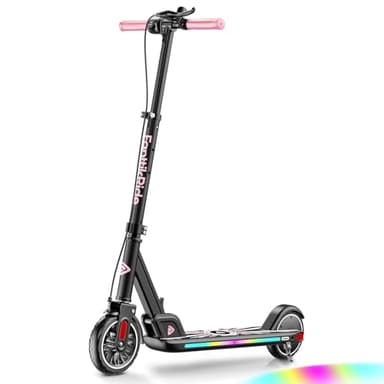 FanttikRide T9 Apex Elektroroller für Kinder, 1,3–1,7 m, 200 W Motor, LED Farblicht mit Bluetooth Musikbox, 12/16/20 km/h Digitalanzeige, höhenverstellbar, faltbar, bis zu 40 Minuten Laufzeit, Rosa