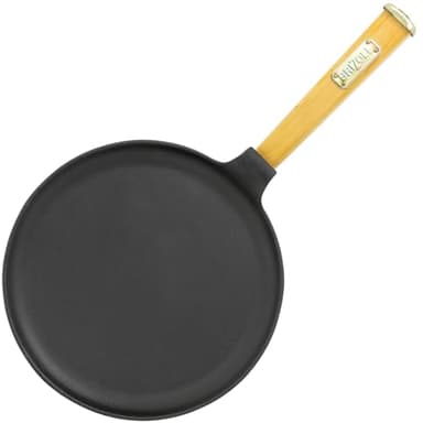Gusseisen-Pfanne 24 cm Crêpes Pfannkuchen Bratpfanne BRIZOLL Holzgriff abschraubbar Induktion Cast Iron Pfannkuchenpfanne Omlettpfanne Blinipfanne