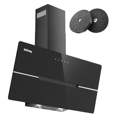 IsEasy Dunstabzugshaube 90cm, Abluft/Umluft Dunstabzugshaube mit 578 m³/h Starker Saugleistung, Kopffreiheit Abzugshaube, 3 Einstellstufen, Touch-Bedienung, 58 dB, Schwarz, Effizienz A++ 4019201
