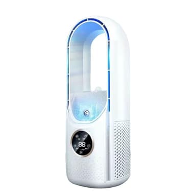 Oamger Rotorloser Ventilator, Turmventilator mit Luftreiniger, 6 Geschwindigkeiten, 8H Zeitschaltuhr, Kindersicher, LED-Anzeige, Ventilator Schlafzimmer Leise mit Fernbedienung (Off-White)