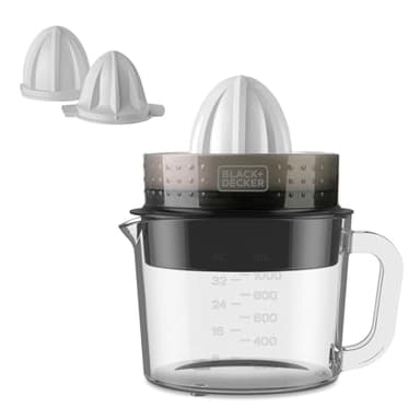 BLACK+DECKER Elektrische Zitruspresse | BXCJ30E | 30W | 1 Liter | Mit Glaskanne | Weiß-Transparent