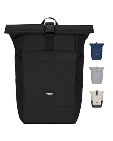 LARKSON Rucksack Damen & Herren Schwarz - No 4 Large - Rolltop Backpack 21 L mit 16 Zoll Laptopfach Uni, Arbeit & Fahrrad - Großer Reiserucksack mit Trolley Strap