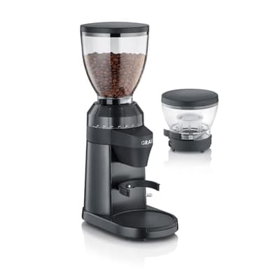 GRAEF. Elektrische Kaffeemühle CM8002 – Edelstahl-Kegelmahlwerk, 40 Mahlgradeinstellungen, 2 Bohnenbehälter, Antistatik-Einsatz, LED-Beleuchtung, On-Demand Funktion, schwarz-matt
