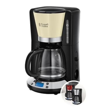 Russell Hobbs Kaffeemaschine [Digitaler Timer, Brausekopf für optimale Extraktion&Aroma] Colours+ Creme (1 bis 10 Tassen, 1,25l Glaskanne, Warmhalteplatte, 1100W) Filterkaffeemaschine 24033-56