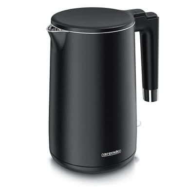 Arendo - Wasserkocher Edelstahl – 1,5 Liter - 2200 Watt – Doppelwand-Design – 360° Controller – BPA-frei – Überhitzungs- und Trockengehschutz - schwarz matt