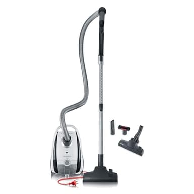 SEVERIN Staubsauger S´POWER snowlight, kompakter Bodenstaubsauger für Teppich- und Hartböden, leiser Staubsauger mit Beutel, 750 W, 8 m Reichweite, weiß, grau, BC 7035