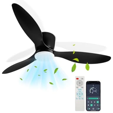 Fiqops Deckenventilator mit Beleuchtung 132cm, Deckenleuchte mit Ventilator Fernbedienung und APP, 6 Geschwindigkeiten, Dimmbar, Timer, Umkehrsfunktion für Schlafzimmer Wohnzimmer, Schwarz