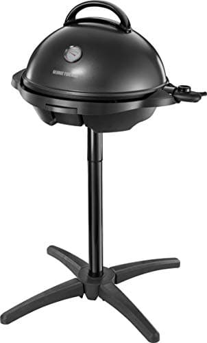 George Foreman Grill 2in1 Elektrogrill [Testsieger]: Standgrill & Tischgrill (Innen- & Außennutzung, Balkon & Küche, Ø44,5cm, Temperaturanzeige, Fettauffangschale, 2400W) Kugelgrill 22460-56, Schwarz