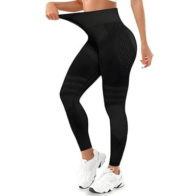Anti Cellulite Leggings, Sportleggins Damen Lang Kompressions Leggings Po Push Up, Boom Booty High Waist Blickdicht Yoga Pilates Sporthose (DE/NL/SE/PL, Alphanumerisch, M, Regular, Regular, Schwarz)