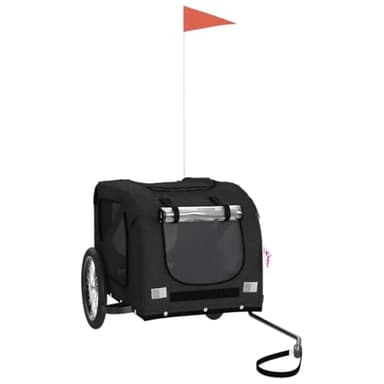 vidaXL Fahrradanhänger für Hunde, Hundeanhänger mit Reflektoren Flagge, Hundetransporter Maximale Belastbarkeit 45kg, Schwarz Oxford-Gewebe Eisen