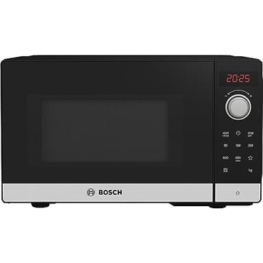 Bosch FFL023MS2 Serie 2 freistehende Mikrowelle, 26 x 44 cm, 800 W, Drehteller 27 cm, Türanschlag Links, AutoPilot 7 mit 7 Automatikprogramme, Reinigungsunterstützung, LED-Touchdisplay, Edelstahl