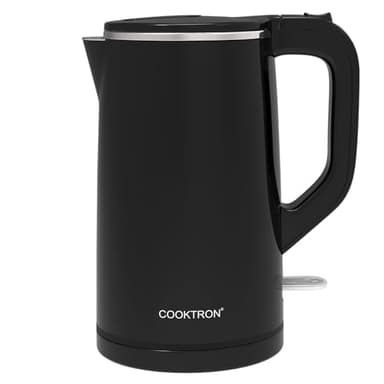 Wasserkocher Edelstahl, Cooktron Leiser Wasserkocher, 1,7L, Ultraleise <30dB, BPA-Frei, Cool Touch, Doppelwand-Design, Schnelles Aufheizen, Schwarz