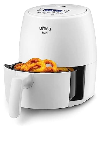 Ufesa Twist Friteuse Heißluftfritteuse, 2L, Airfryer Mit 6 Programme, 1200w, Zeitchaltuhr, Temperatur 80ºC bis 200ºC, BPA-Frei, Antihaftbeschichtung, Cool-Touch, Weiß, Amazon-Exklusiv
