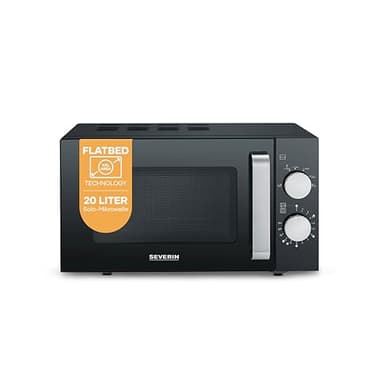 Severin Mikrowelle mit Glasboden, Flatbed (flacher Hohlraum für große Speisen), zum Auftauen und Erhitzen, Mikrowellengerät mit großer Nutzfläche für eckiges Geschirr, schwarz-silber, MW 7761