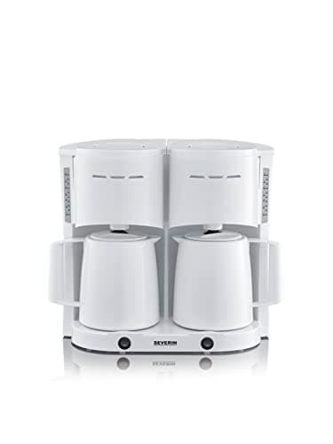 SEVERIN Duo Filterkaffeemaschine mit Thermokanne, Kaffeemaschine für bis zu 16 Tassen, ansprechende Filtermaschine mit 2 Isolierkannen, weiß, 2 Liter, 2.000 W, KA 9314