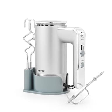 Petra Handmixer 300W, Handrührgerät mit 5 Geschwindigkeiten, Rührgerät mit Turbo Funktion, Elektrischer Schneebesen mit Knethaken & Rührbesen, Aufbewahrungshalterung