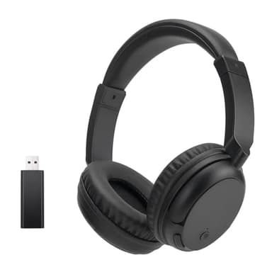 Queemie Bluetooth Funkkopfhörer mit FM-Radio, Ultra-Leichter Kabellose Over-Ear Kopfhörer für TV, Ohne Audioverzögerung mit Starkem Bass - Drahtloses Headset für Senioren (Schwarz)