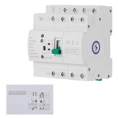 Netzvorrangschaltung,Automatischer Transferschalter ATS Mini 63A 400V Hutschiene,Dual Power Notstrom Umschalter 4 Polig für Notstrom & Netz,Schnellschaltung <50ms,IP30 für Elektrik & Sicherungskasten