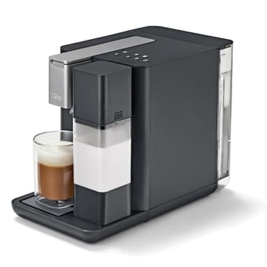 Tchibo Qbo MILK MASTER Premium Kapselmaschine für Cappuccino, Espresso, Caffè Crema, Caffè Grande, Milchschaum auf Knopfdruck mit abnehmbarem Milchtank 300ml, mit Abschaltautomatik, Gentle Grey