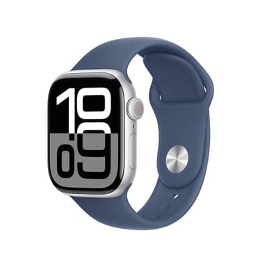 Apple Watch Series 10 (GPS + Cellular 42 mm) Smartwatch mit Aluminiumgehäuse in Silber und Sportarmband in Denim (S/M). Fitnesstracker, EKG App, Always-On Retina Display, Wasserschutz