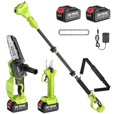 Supstable Akku Hochentaster & Akku Kettensäge 6 Zoll & 33 mm Elektrische Astschere mit Teleskop, 8000mAh, Max. Reichweite bis 4,8m, Automatischer Kettenspannung, 4 in 1 Kit für Garten
